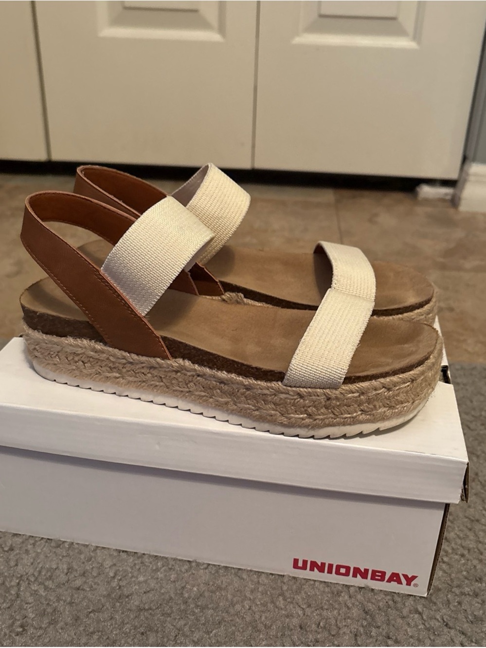 UNIONBAY Cream and Brown Espadrille Platform Sandals